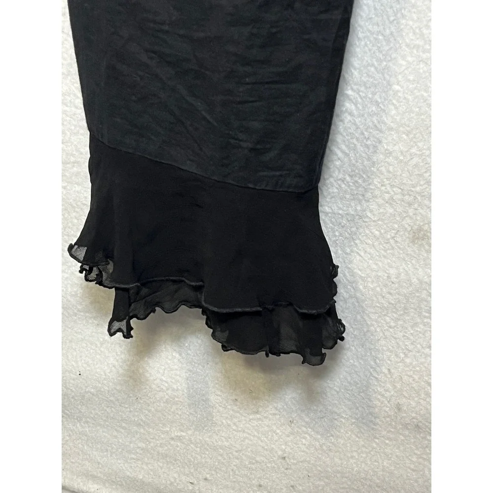 PrettyLittleThing Black Cotton Wide Leg Ruffle Hem Pants Womens Medium